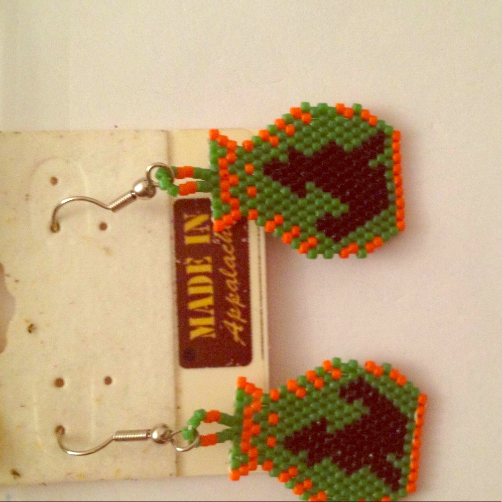 Wolf beadwork earrings made in Appalachia